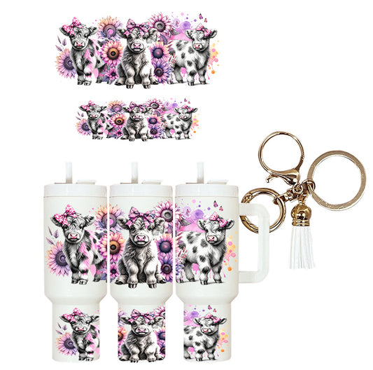 UVDTF Mini Tumbler Wrap Spotted Cow Floral 4223