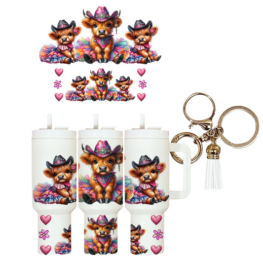 UVDTF Mini Tumbler Wrap Cute Cows Cowboy Hats 4106