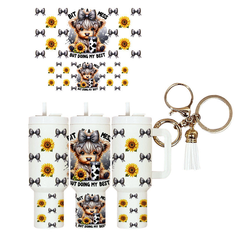 UVDTF Mini Tumbler Wrap Bit of A Mess Cute Cow 4079