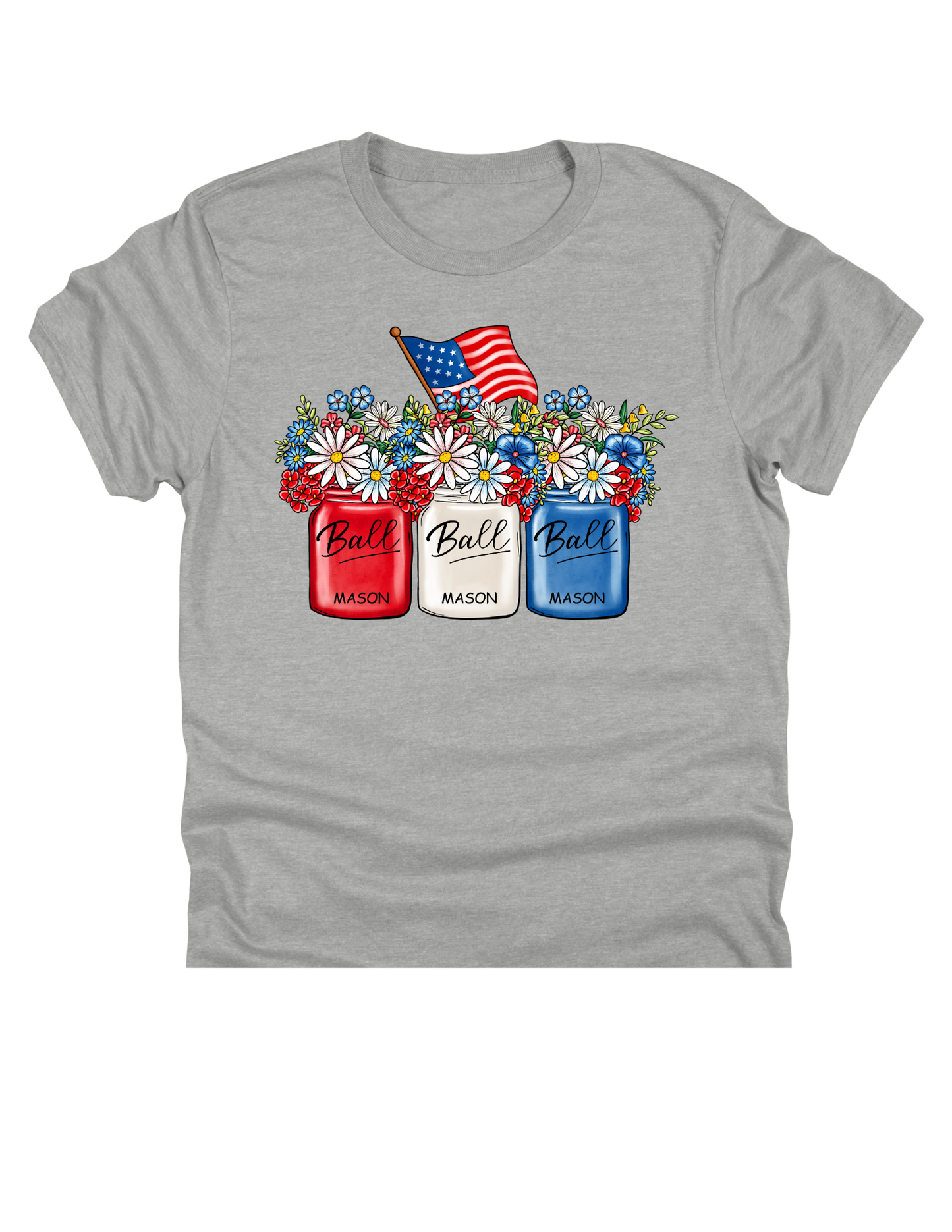 11" DTF Ready to Press - Patriotic Ball Mason Jar Flowers | 0232