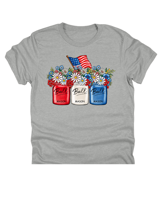 11" DTF Ready to Press - Patriotic Ball Mason Jar Flowers | 0232