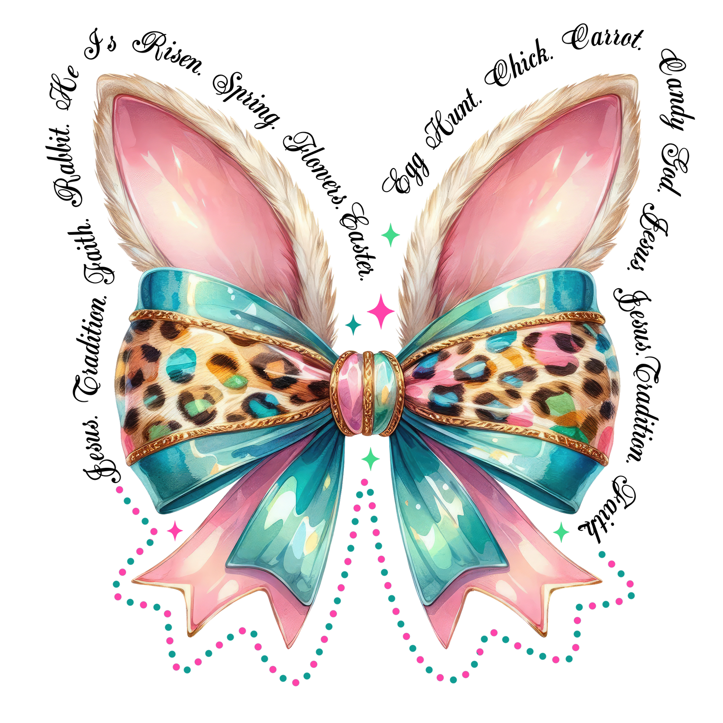 11" DTF Print Ready to Press Easter Bow Bunny Ears