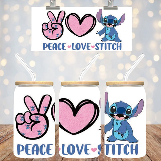 16 oz Uv Dtf Cup Wrap Peace Love Blue Monster 1142