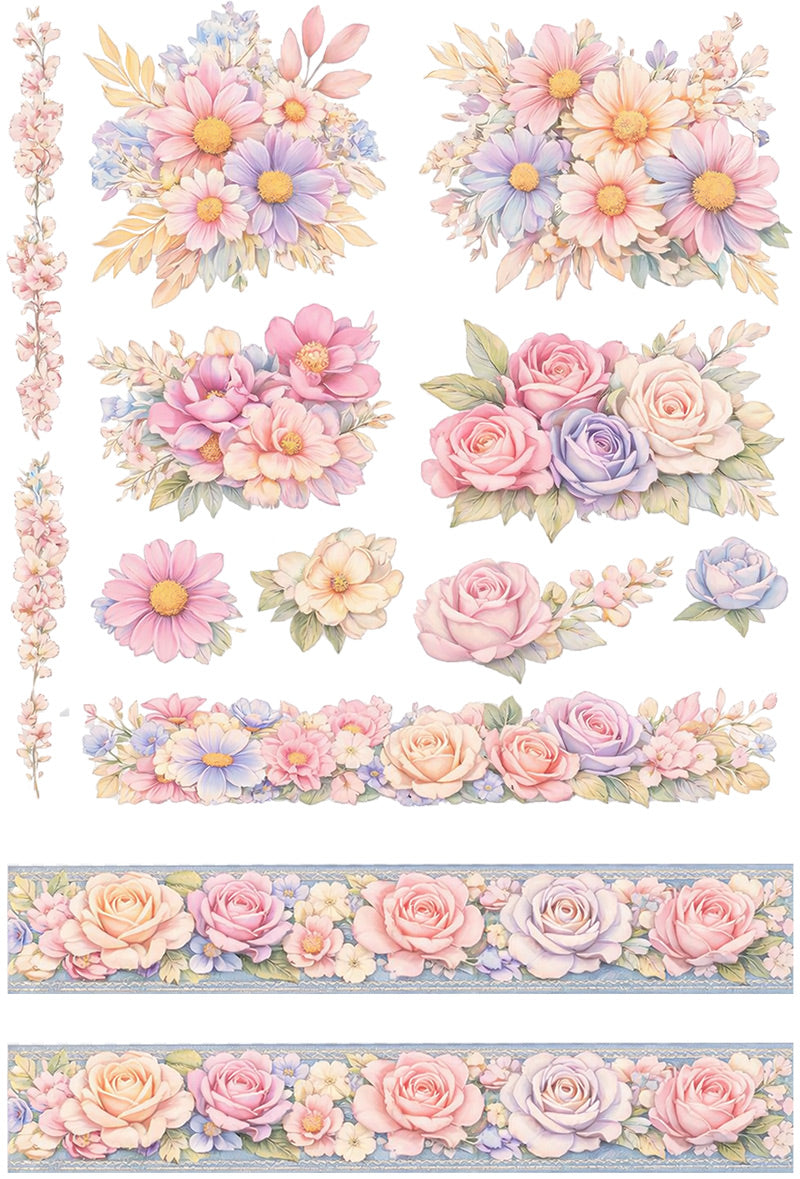 UVDTF 9.5 x 14 Element Sheet Pastel Floral Borders 1000