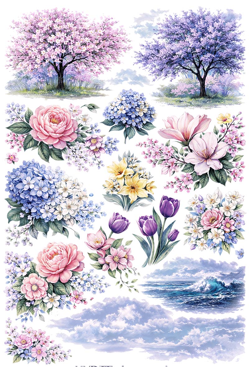 UVDTF 9.5 x 14 Element Sheet Pastel Spring Florals 1042