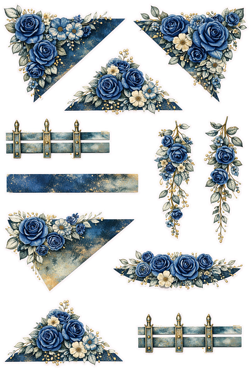 UVDTF 9.5 x 14 Element Sheet Blue Rose Floral Accents 1028