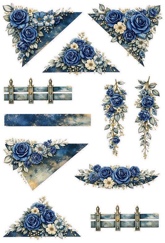 UVDTF 9.5 x 14 Element Sheet Blue Rose Floral Accents 1028