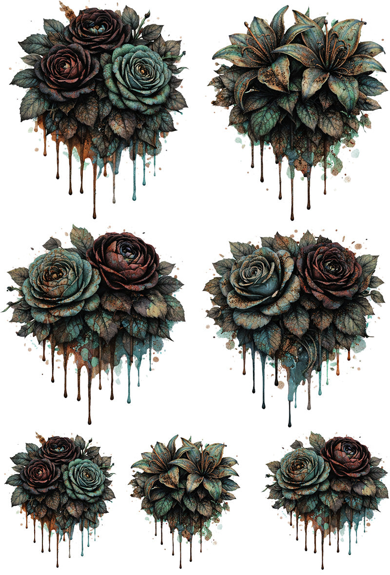 UVDTF 9.5 x 14 Element Sheet Dark Botanical Florals 1026