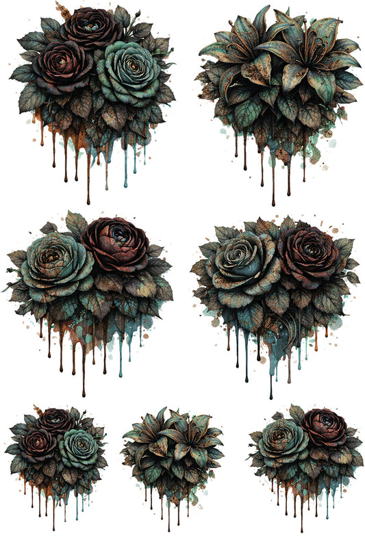 UVDTF 9.5 x 14 Element Sheet Dark Botanical Florals 1026