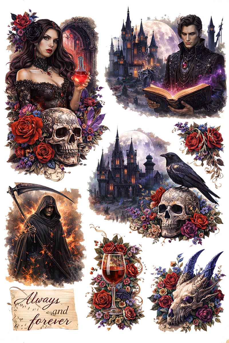 UVDTF 9.5 x 14 Element Sheet Gothic Romance Dark Fantasy 839