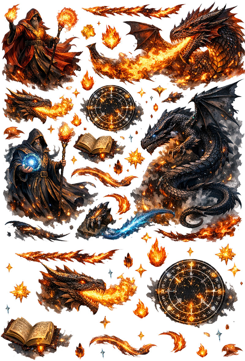UVDTF 9.5 x 14 Element Sheet Fire Dragon Magic 1021
