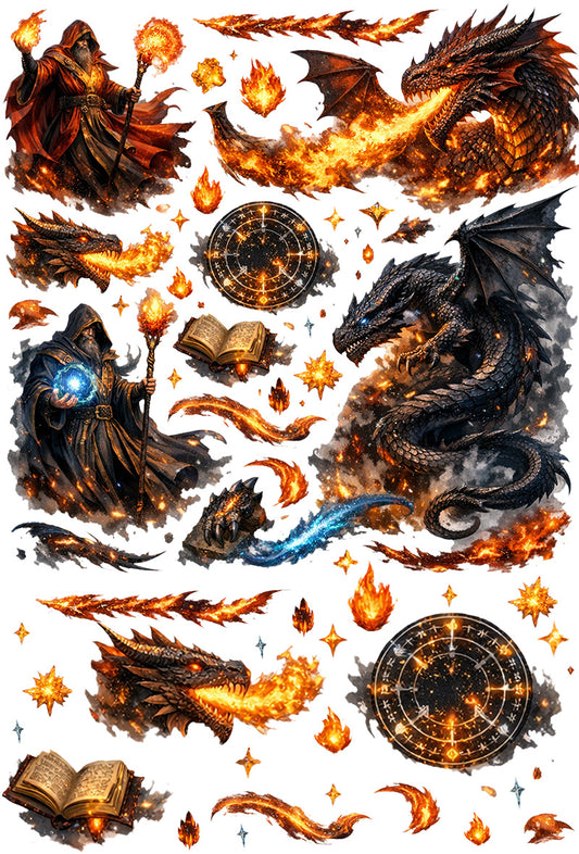 UVDTF 9.5 x 14 Element Sheet Fire Dragon Magic 1021
