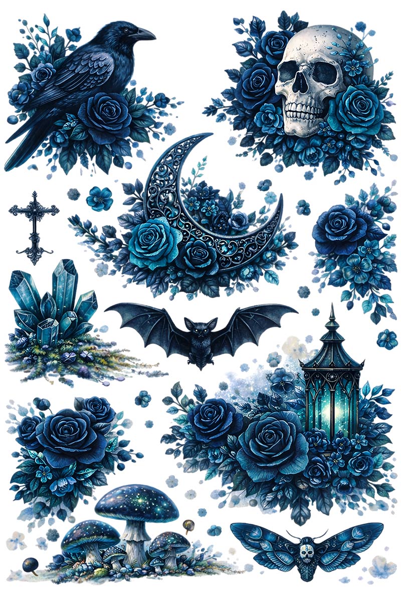 UVDTF 9.5 x 14 Element Sheet Midnight Blue Gothic Garden 994