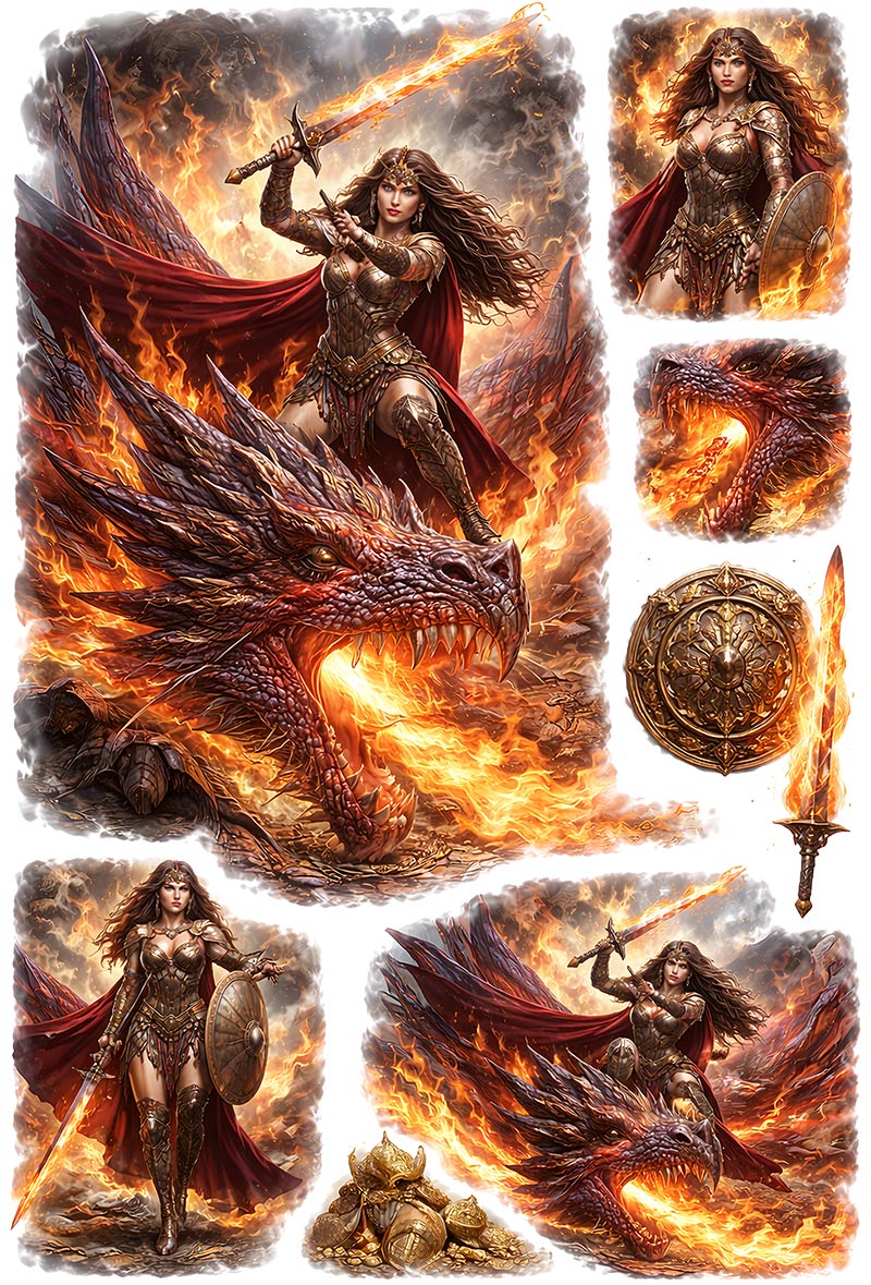 UVDTF 9.5 x 14 Element Sheet Dragon Rider & Fire Warrior 835