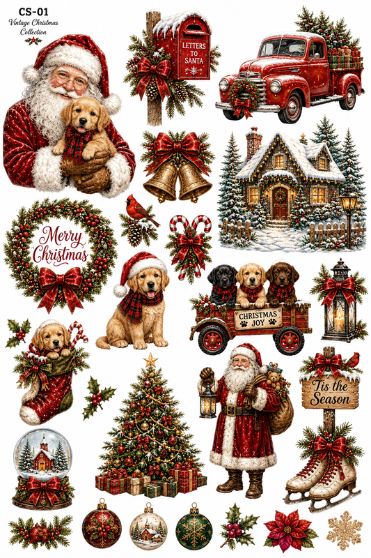 Vintage Christmas UVDTF Element Sheet Collection | Nostalgic Christmas, Santa & Holiday| 9 x 14
