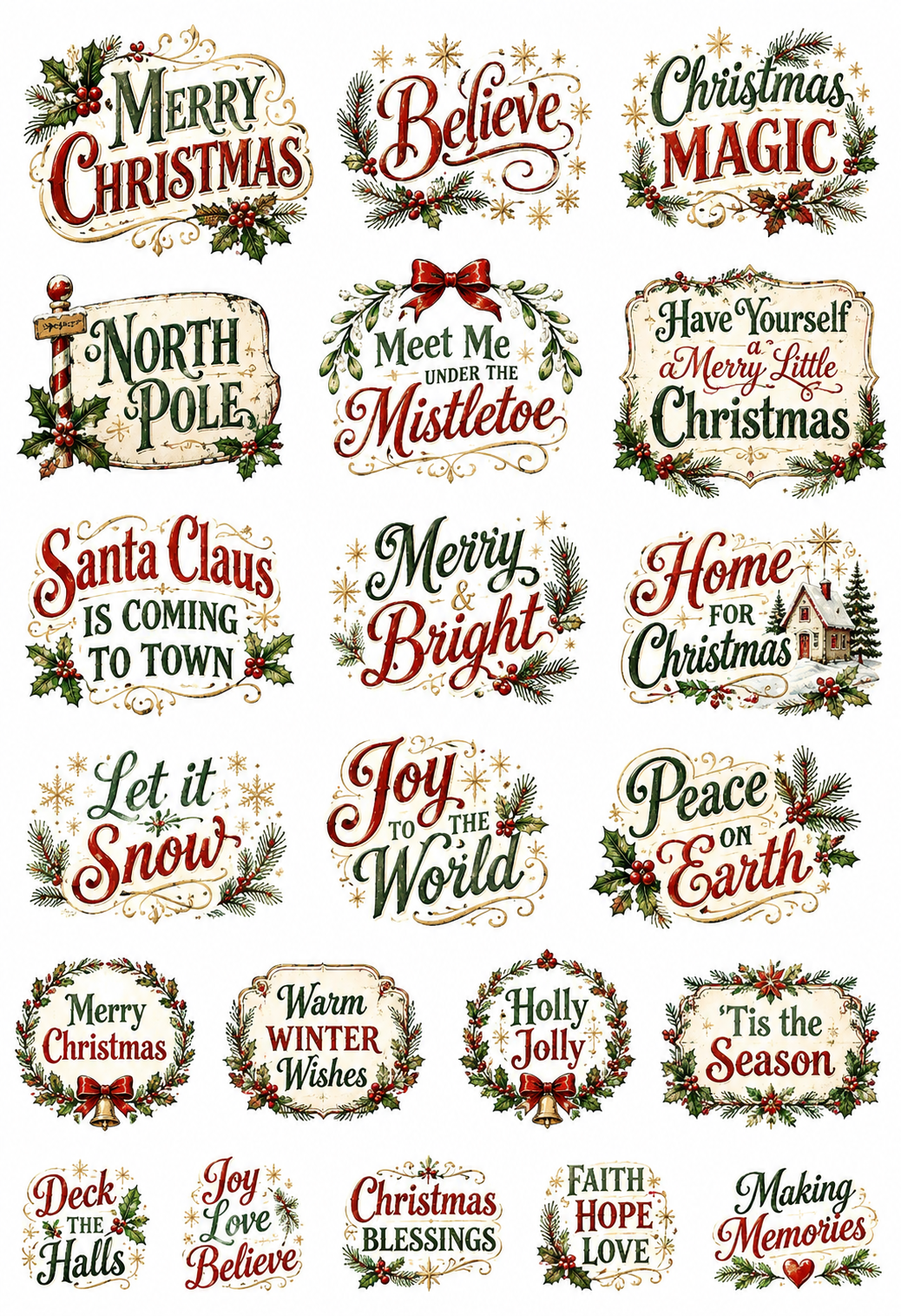 Vintage Christmas UVDTF Element Sheet Collection | Nostalgic Christmas, Santa & Holiday| 9 x 14