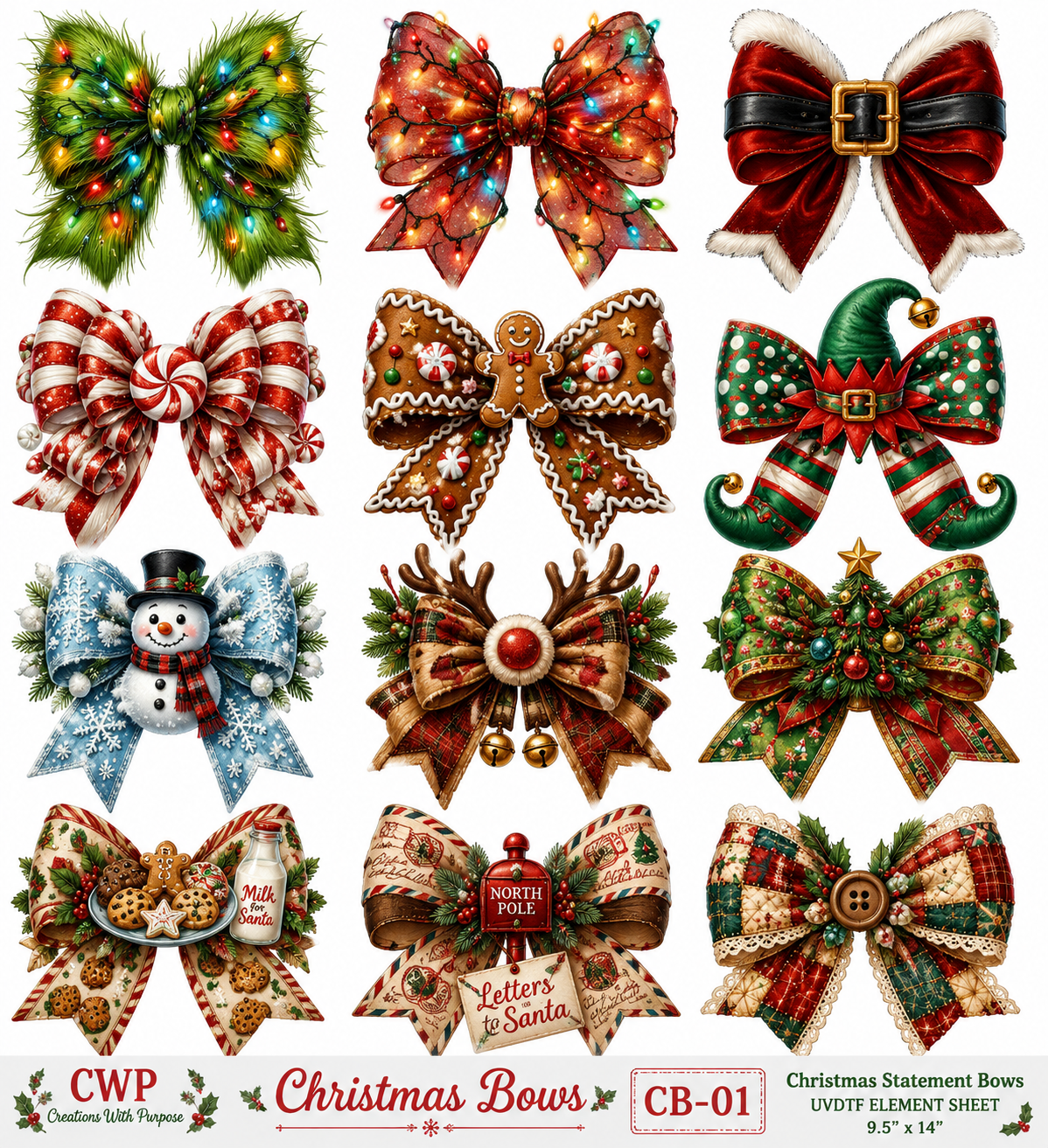 Christmas Bows & Wreaths Collection | UVDTF Element Sheets| 9 x 14 |