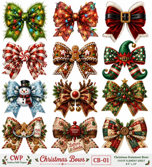 Christmas Bows & Wreaths Collection | UVDTF Element Sheets| 9 x 14 | 876