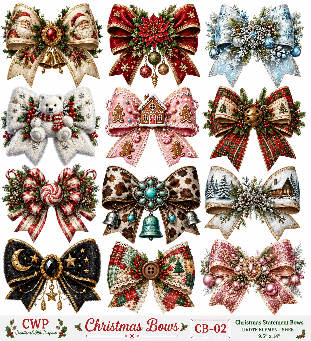 Christmas Bows & Wreaths Collection | UVDTF Element Sheets| 9 x 14 |