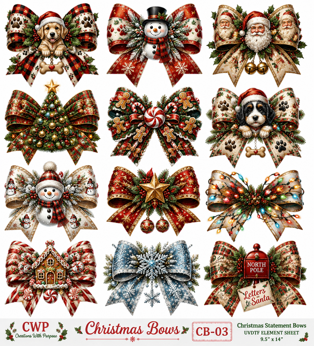 Christmas Bows & Wreaths Collection | UVDTF Element Sheets| 9 x 14 |