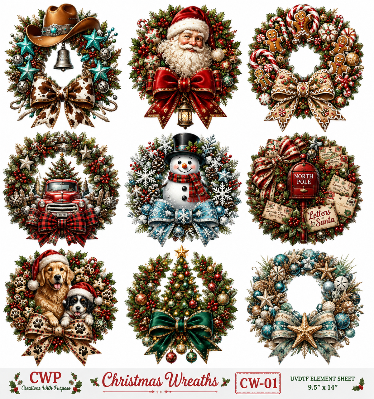 Christmas Bows & Wreaths Collection | UVDTF Element Sheets| 9 x 14 |