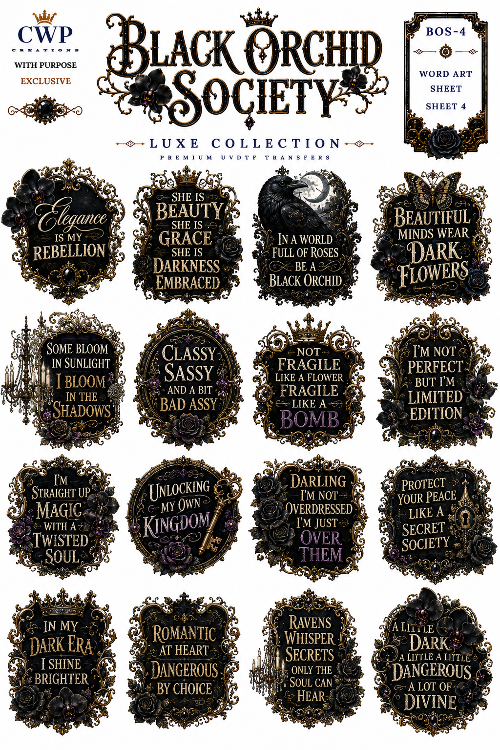 Black Orchid Society | Gothic Floral UVDTF Collection | 9 x 14