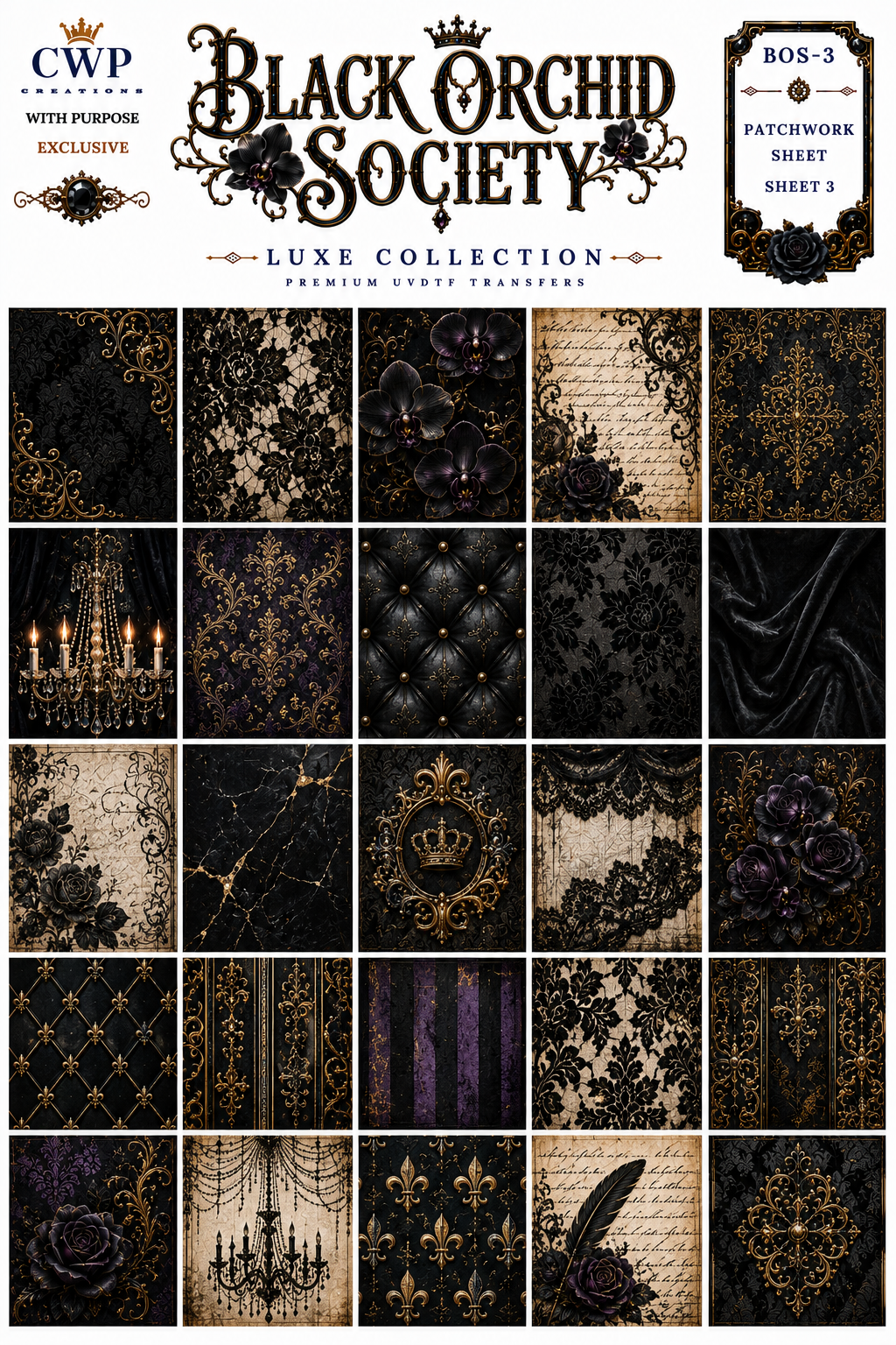 Black Orchid Society | Gothic Floral UVDTF Collection | 9 x 14