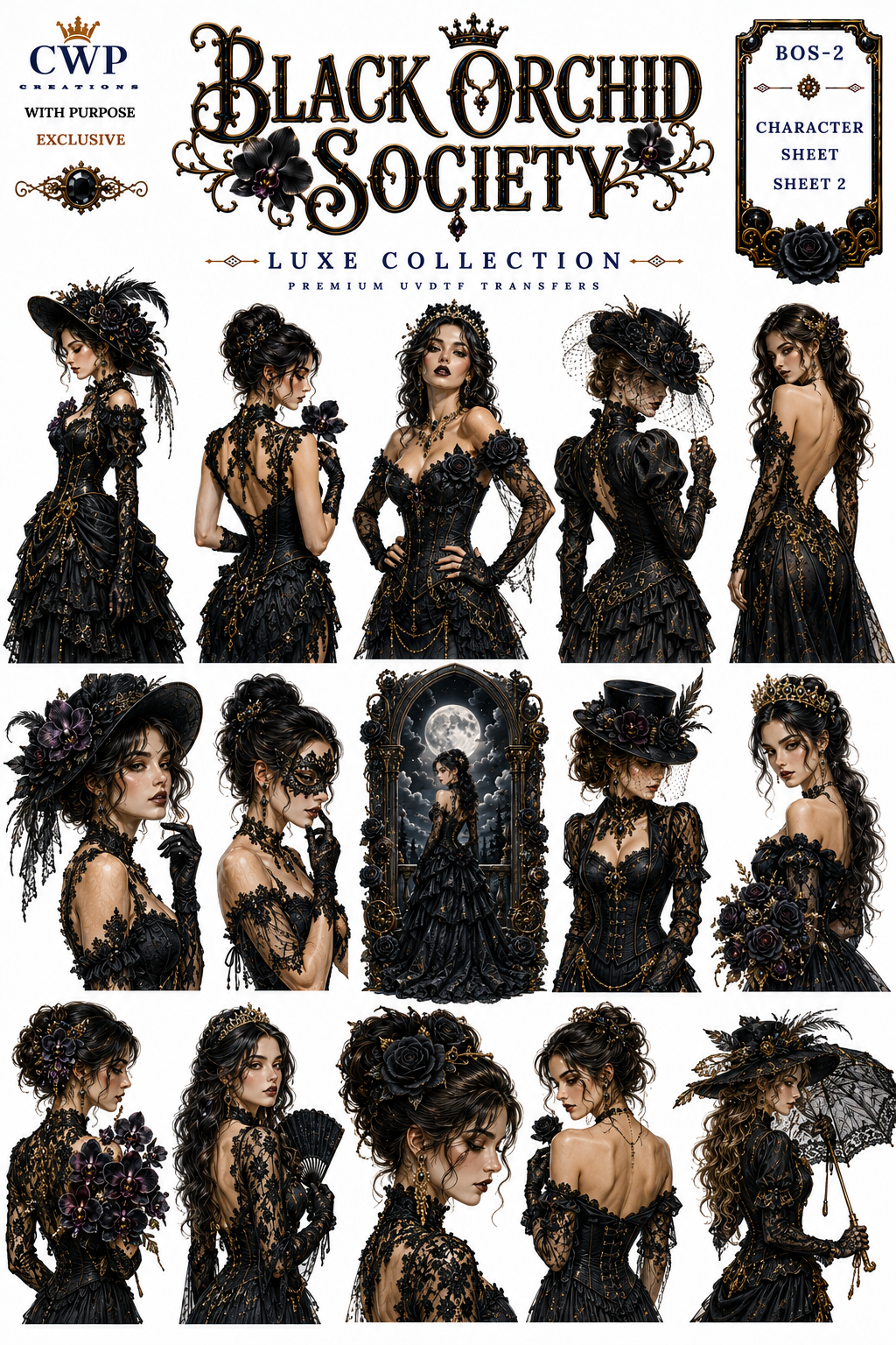 Black Orchid Society | Gothic Floral UVDTF Collection | 9 x 14