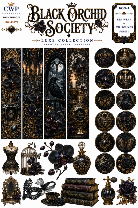 Black Orchid Society | Gothic Floral UVDTF Collection | 9 x 14