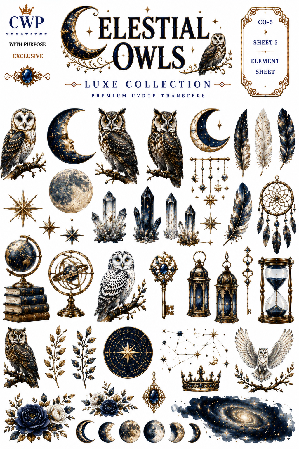 Celestial Owls | Owl & Moon UVDTF  Collection | 9 x 14