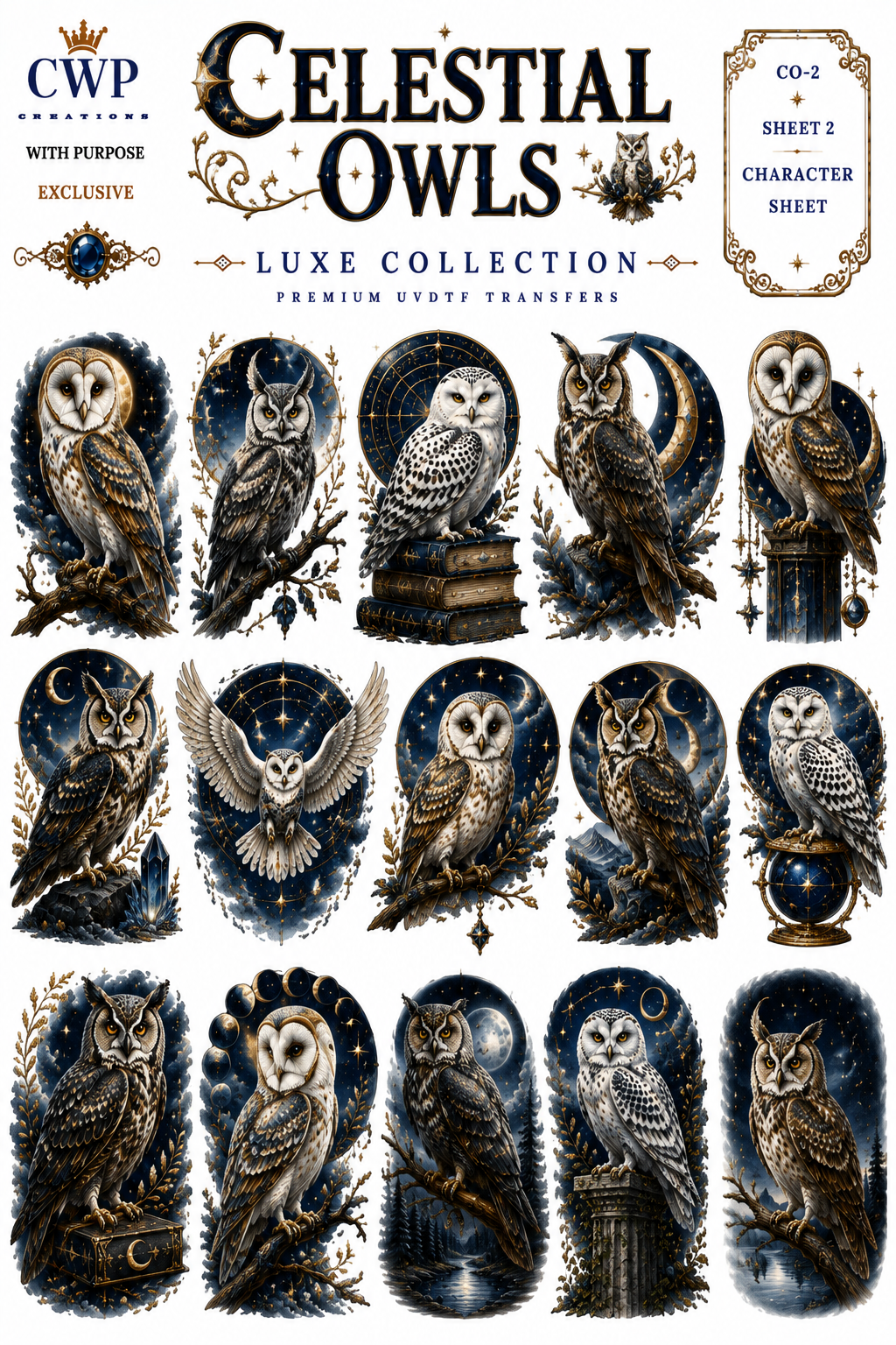 Celestial Owls | Owl & Moon UVDTF  Collection | 9 x 14
