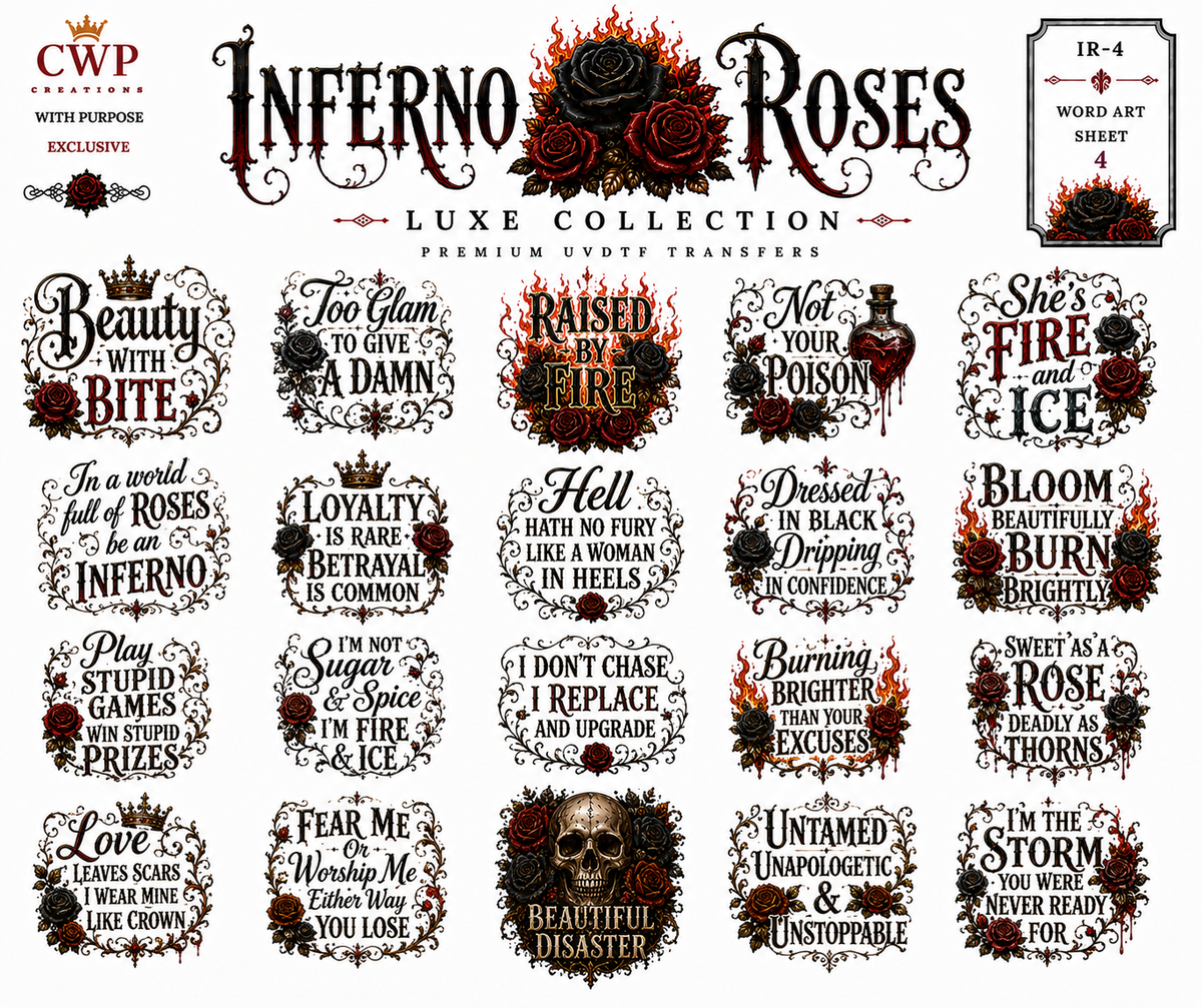 Inferno Roses Luxe Collection | UVDTF Element Sheets | 9 x 14 |