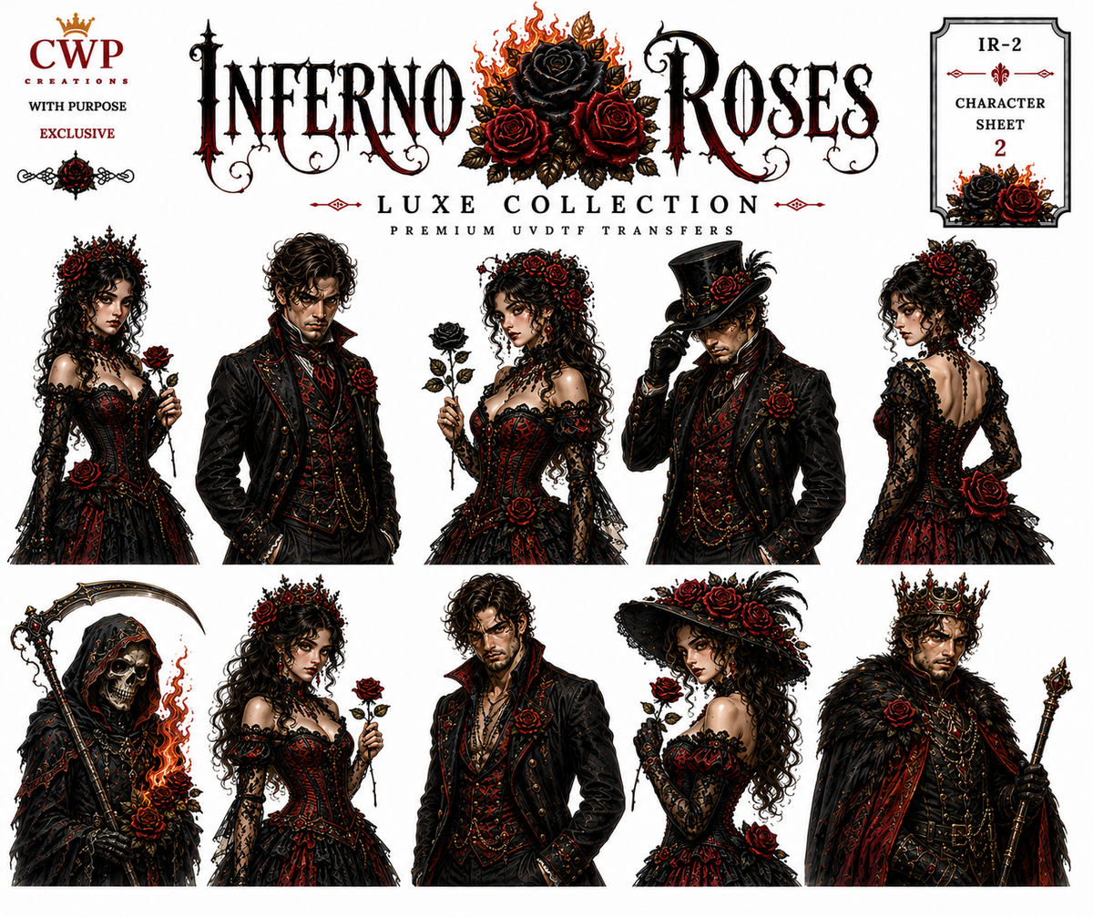 Inferno Roses Luxe Collection | UVDTF Element Sheets | 9 x 14 |