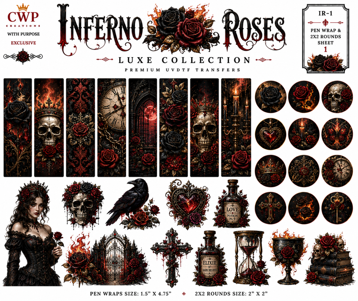 Inferno Roses Luxe Collection | UVDTF Element Sheets | 9 x 14 |