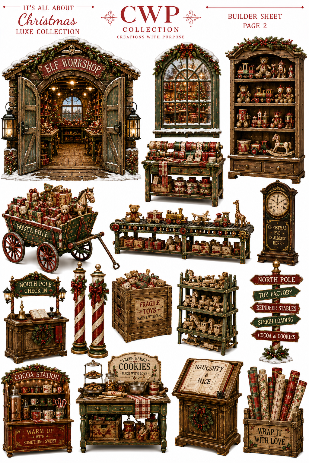 It’s All About Christmas Luxe UVDTF Element Sheets | Vintage Christmas Collection| 9 x 14 |