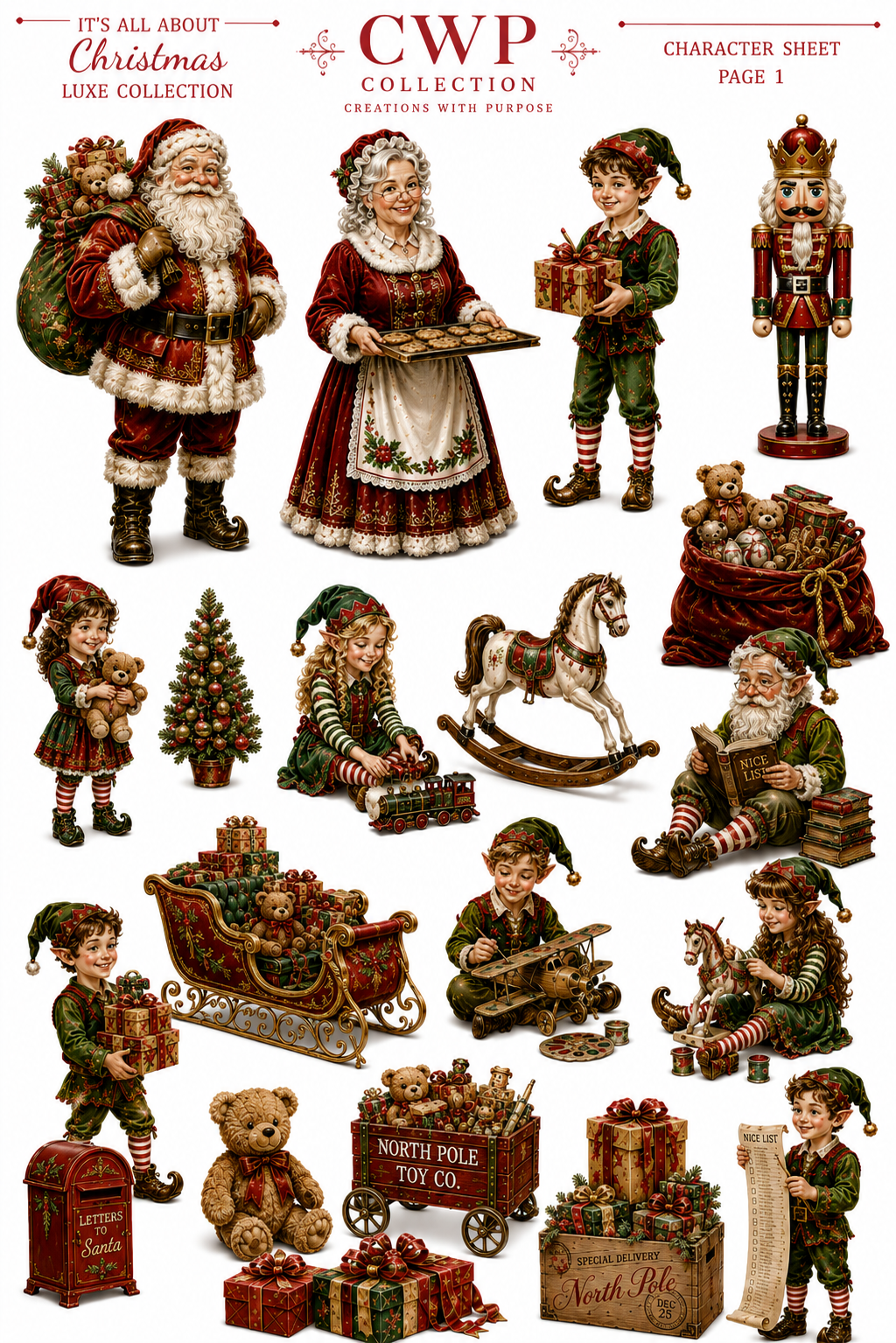 It’s All About Christmas Luxe UVDTF Element Sheets | Vintage Christmas Collection| 9 x 14 |