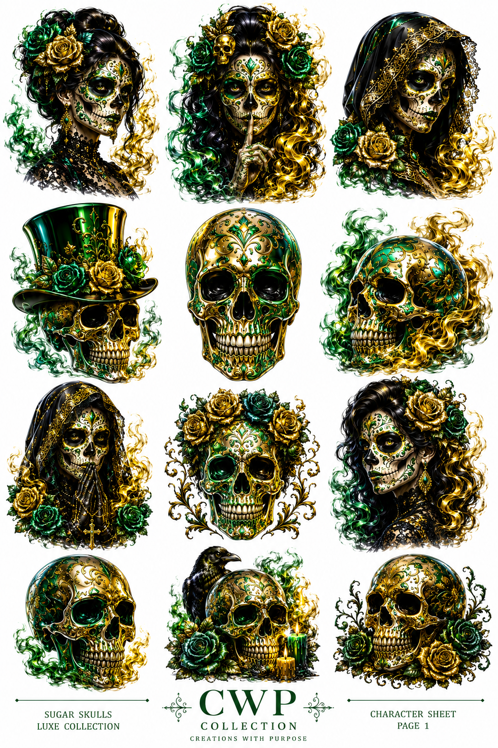 Sugar Skulls Luxe Collection | UVDTF Element Sheets | 4 Designs to Choose From