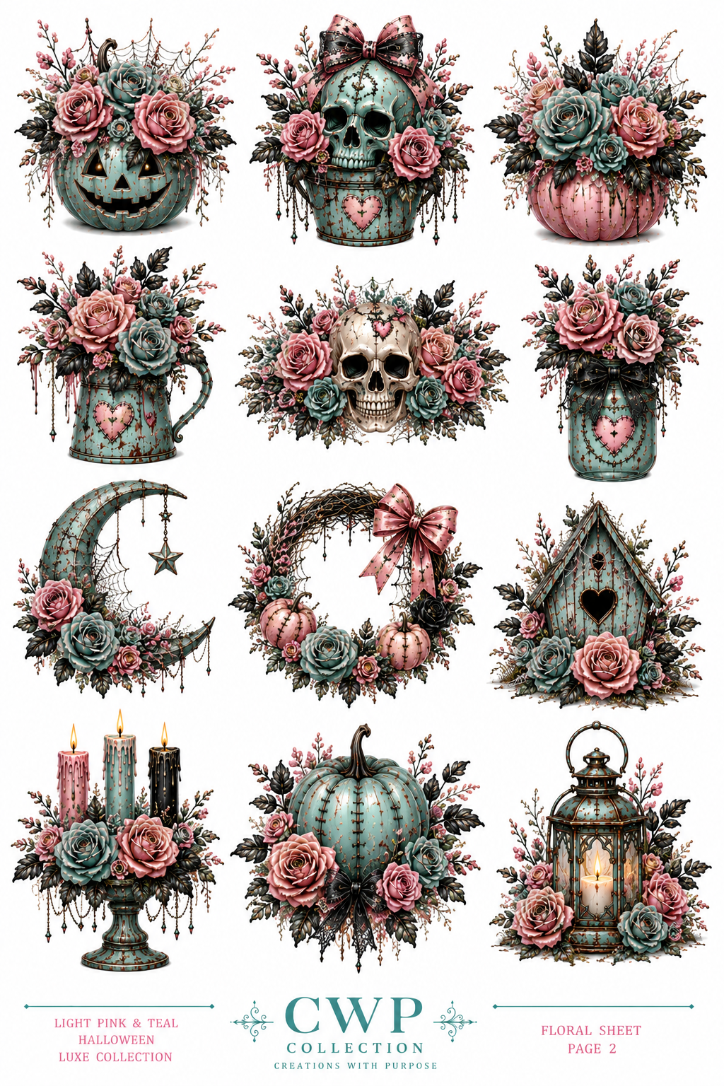 Light Pink & Teal Halloween Luxe | UVDTF Element Sheets | 4 To Choose From |CWP Exclusive