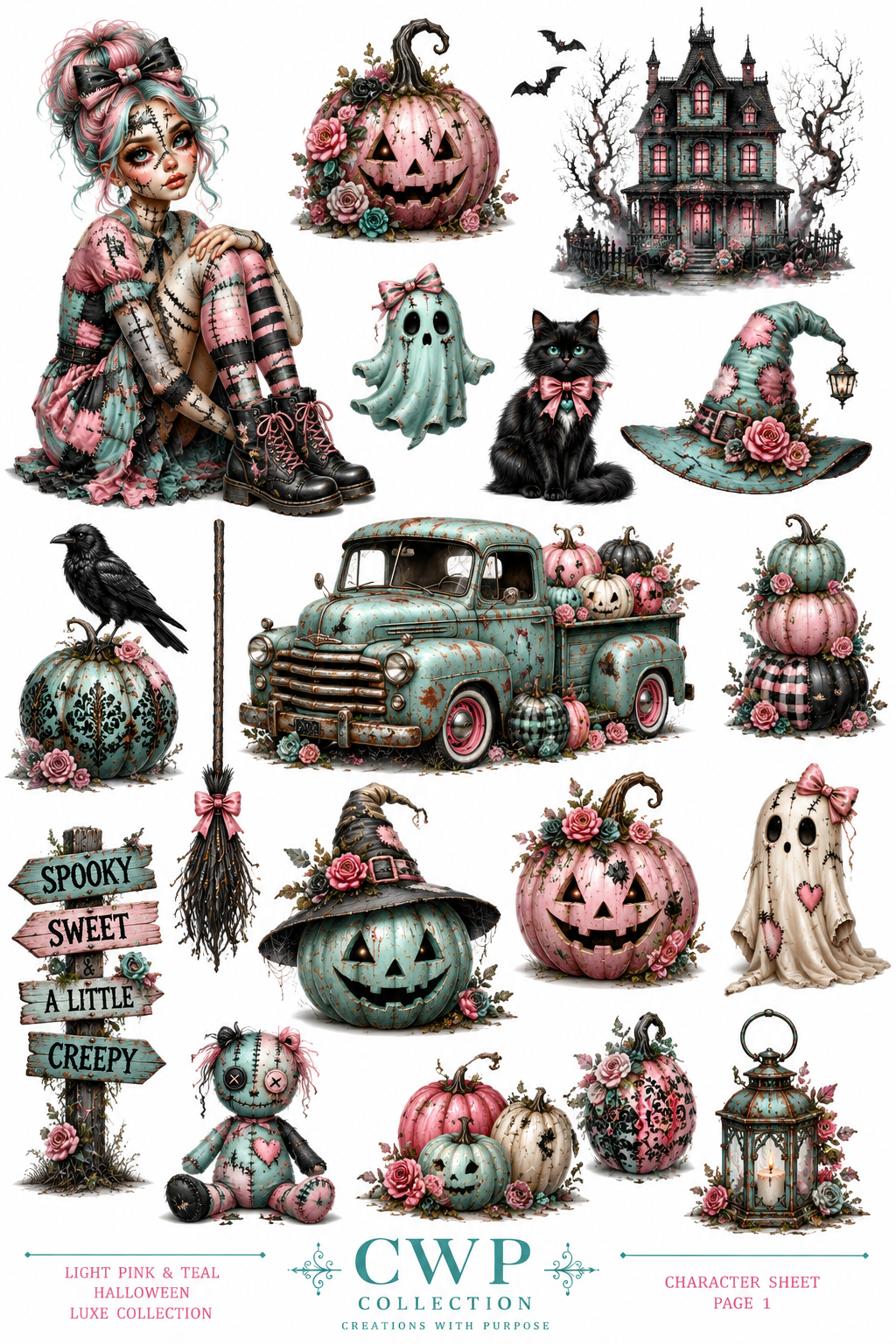 Light Pink & Teal Halloween Luxe | UVDTF Element Sheets | 4 To Choose From |CWP Exclusive