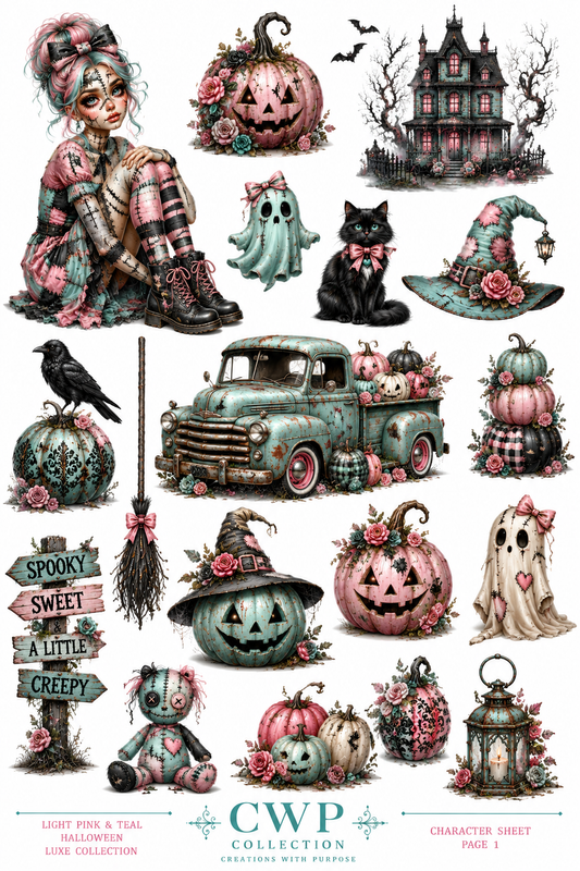 Light Pink & Teal Halloween Luxe | UVDTF Element Sheets | 4 To Choose From |CWP Exclusive