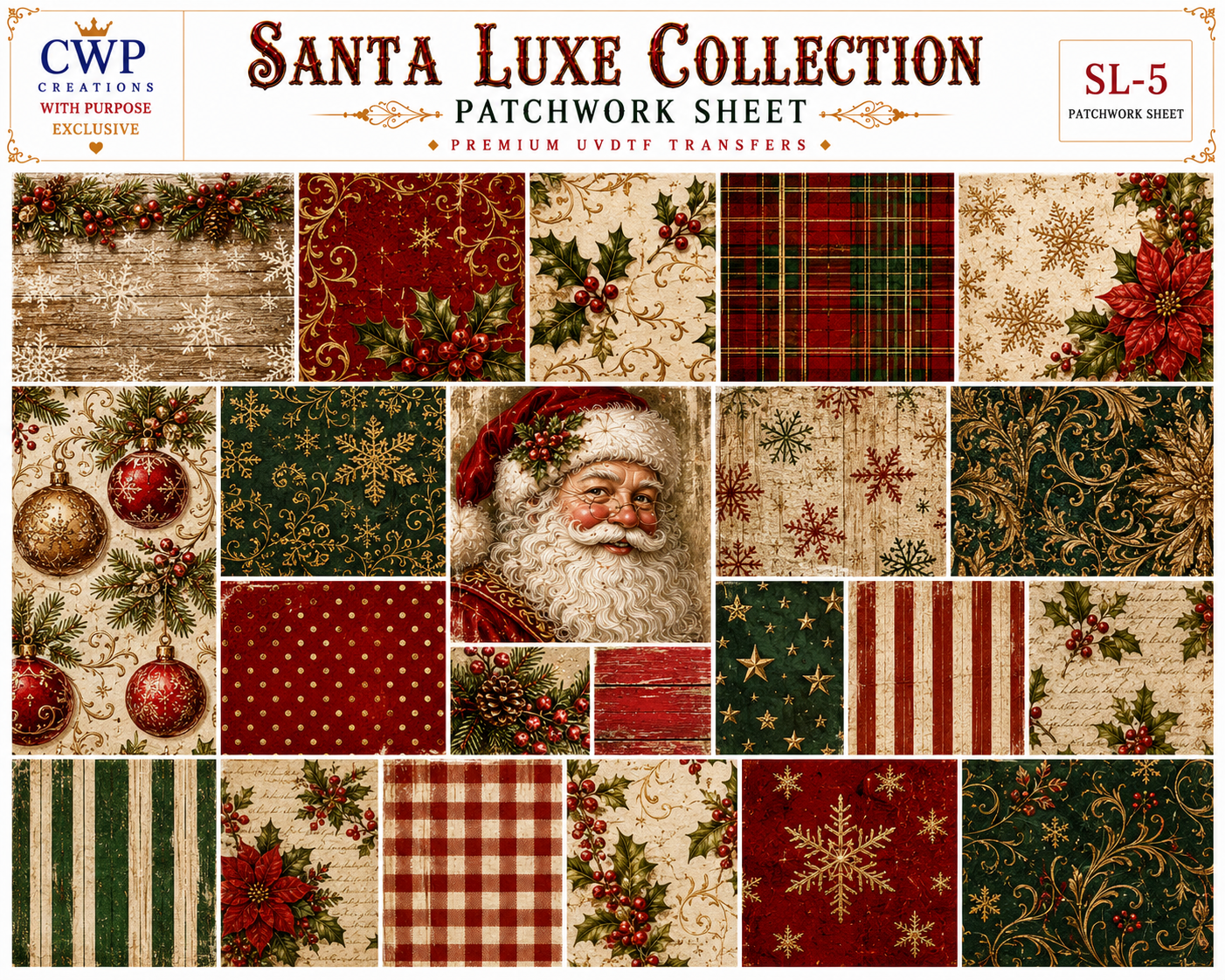 Santa Luxe Collection | Premium Christmas UVDTF Element Sheets | 9.5 x 14| 5 to Choose from