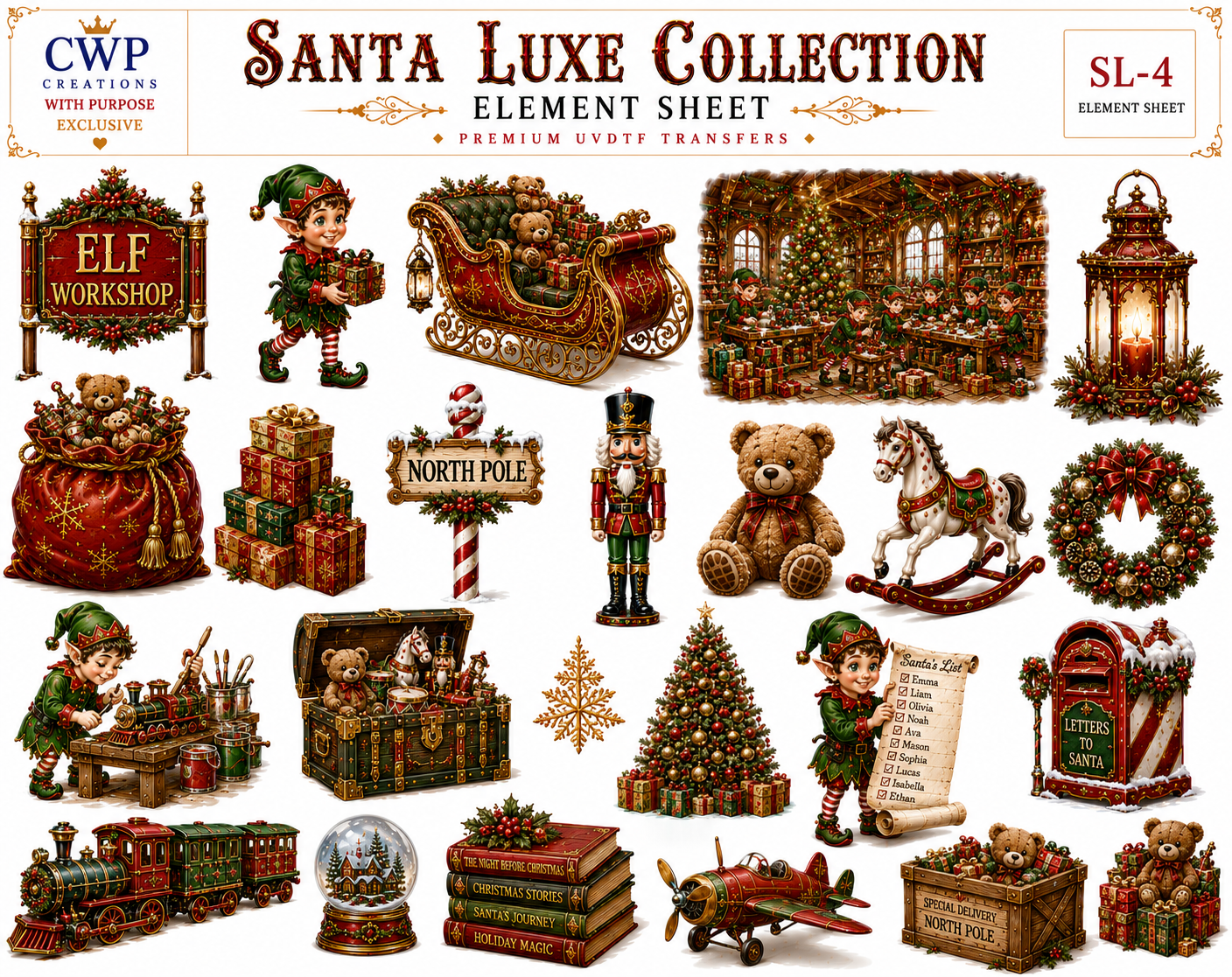 Santa Luxe Collection | Premium Christmas UVDTF Element Sheets | 9.5 x 14| 5 to Choose from
