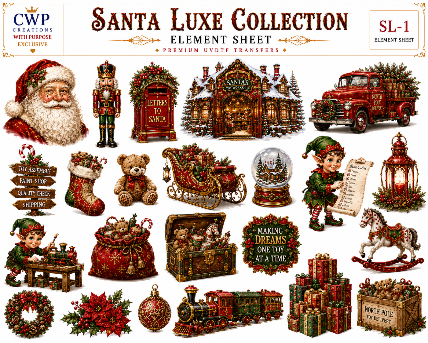 Santa Luxe Collection | Premium Christmas UVDTF Element Sheets | 9.5 x 14| 5 to Choose from