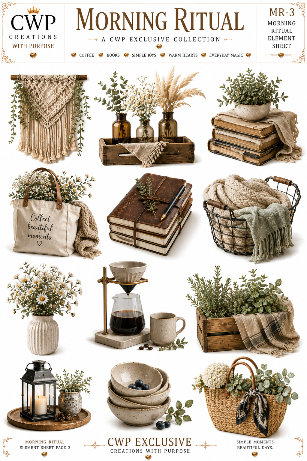 Morning Ritual Collection | Cozy Coffee & Books UVDTF Element Sheets | 9.5 x 14
