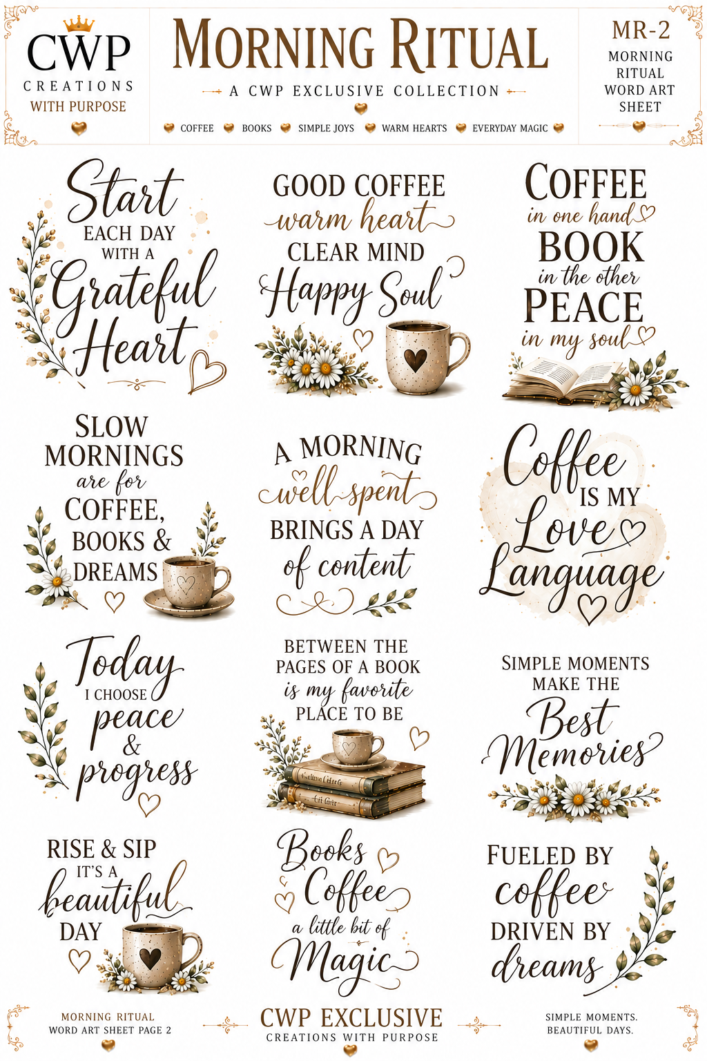 Morning Ritual Collection | Cozy Coffee & Books UVDTF Element Sheets | 9.5 x 14