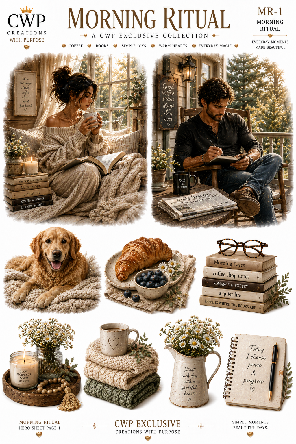 Morning Ritual Collection | Cozy Coffee & Books UVDTF Element Sheets | 9.5 x 14