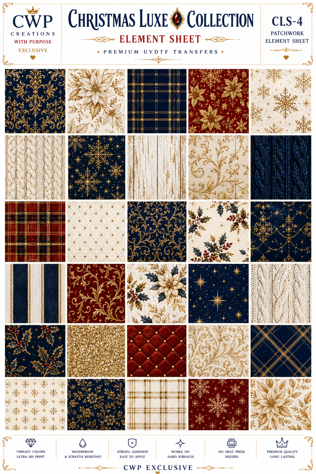 Christmas Luxe Collection | Elegant Christmas UVDTF Element Sheets | 9.5 x 14