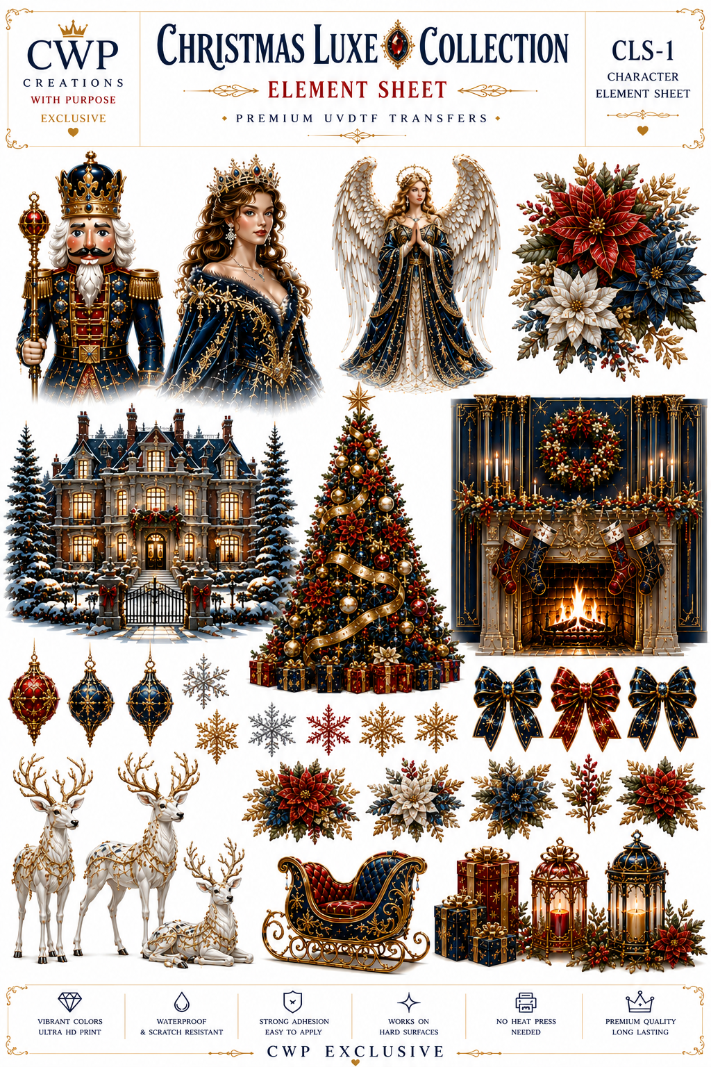 Christmas Luxe Collection | Elegant Christmas UVDTF Element Sheets | 9.5 x 14