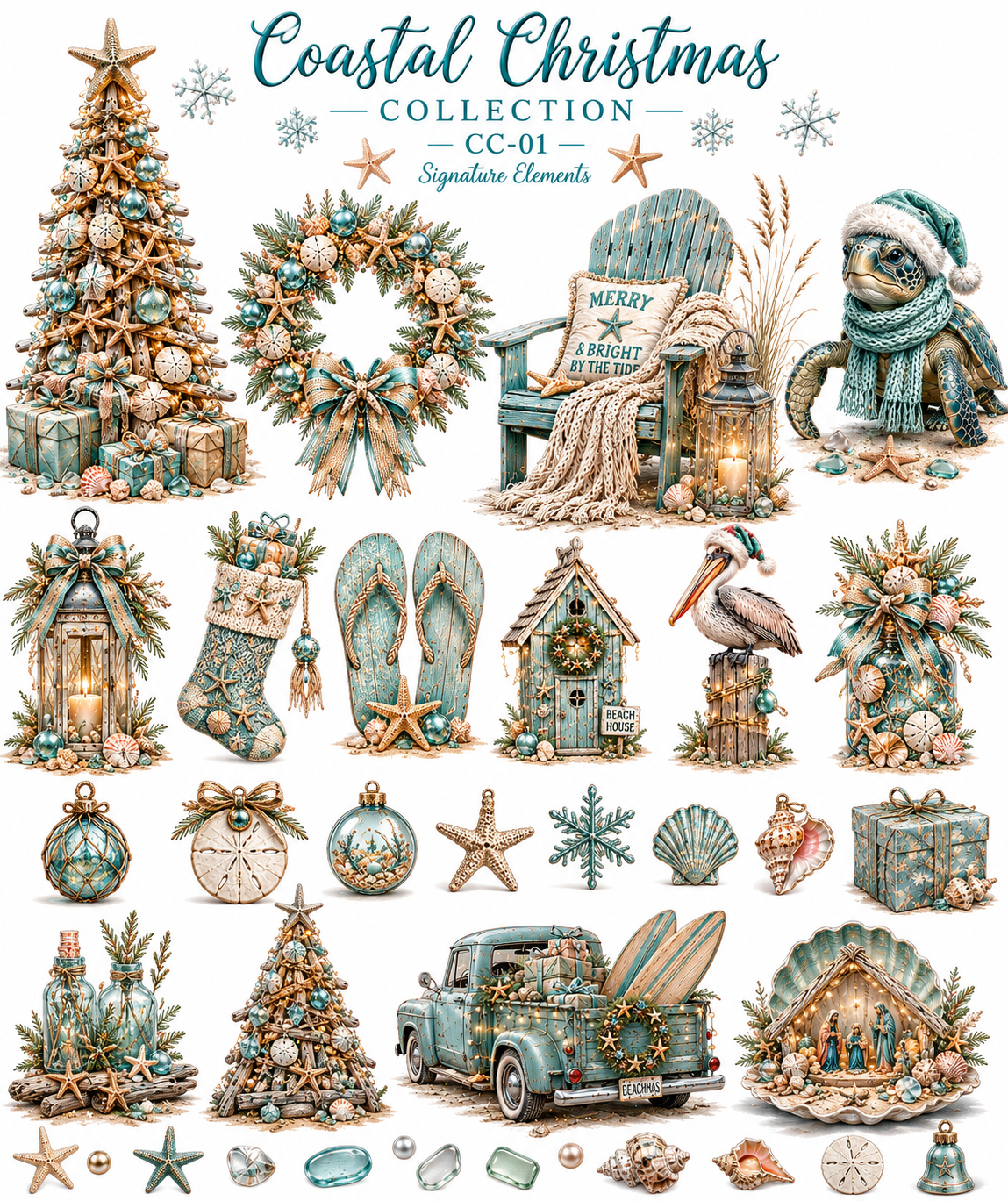 Coastal Christmas Collection | Beach Christmas UVDTF Element Sheets | 9.5 x 14