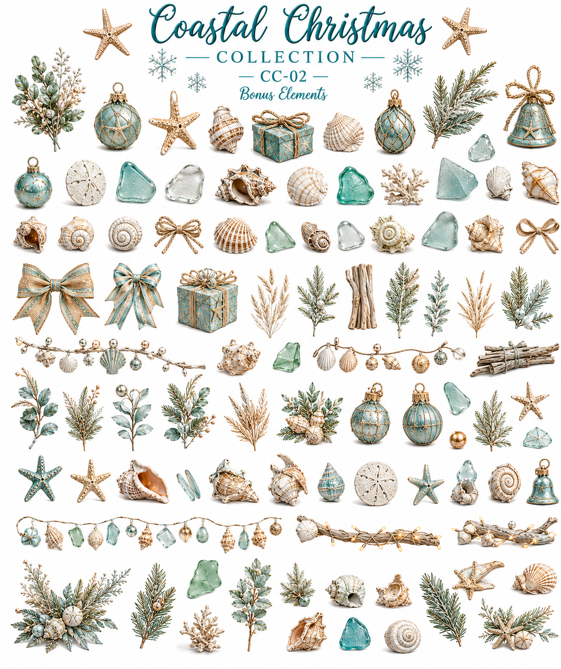 Coastal Christmas Collection | Beach Christmas UVDTF Element Sheets | 9.5 x 14